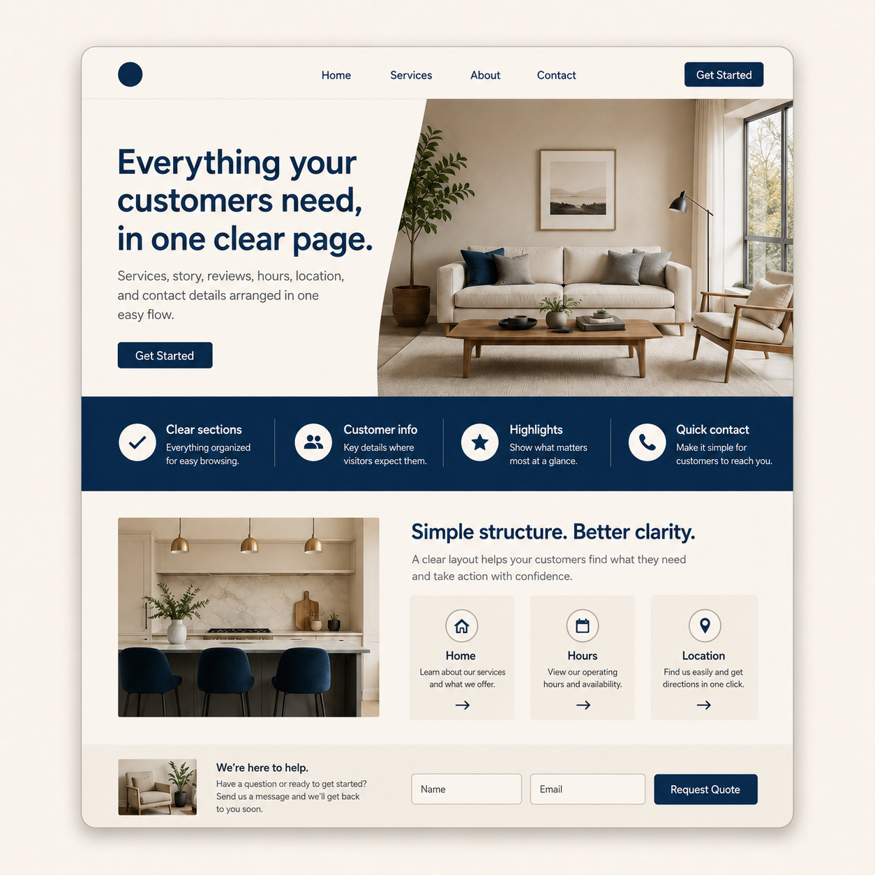 One-page website structure preview