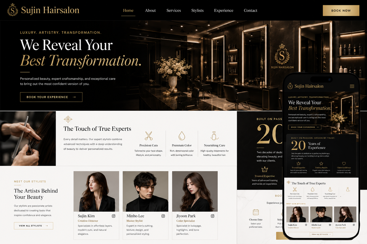 Jin Hair Salon desktop and mobile website preview